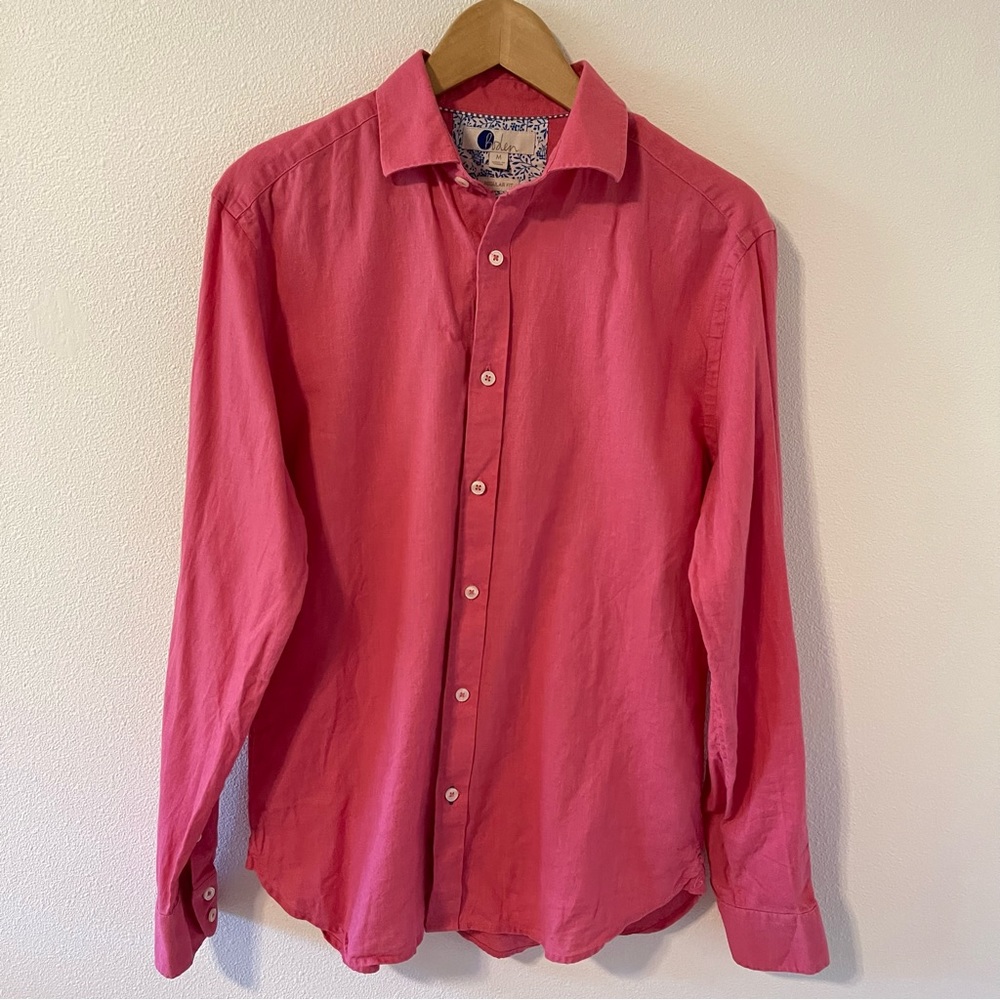 Boden Linen Cotton Button Up Shirt Pink Long Sleeve Beach Summer-Med Regular Fit